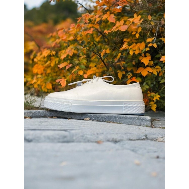 Beyaz Deri Casual Sneakers Eva Taban