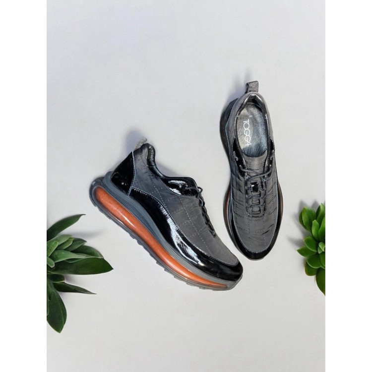 Siyah Paraşüt Kumaşlı Deri Sneakers