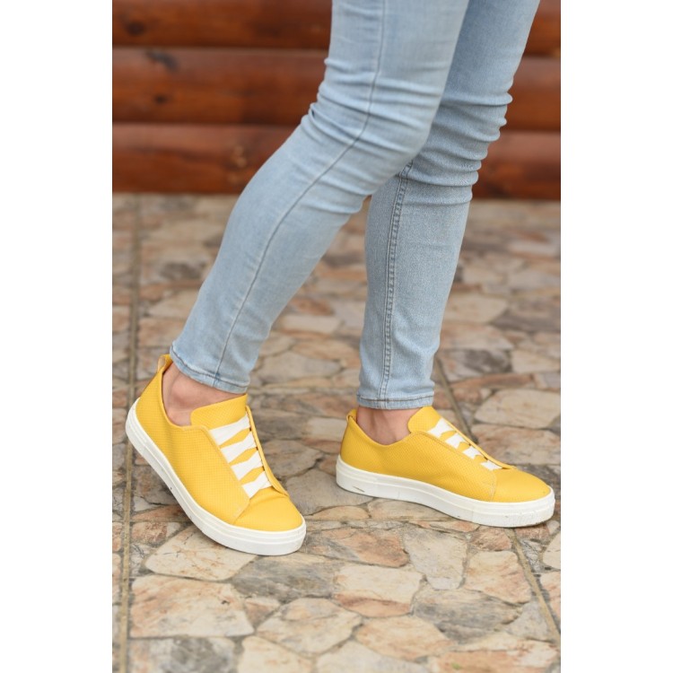 Sarı Deri Sneakers Ewa Tabanlı