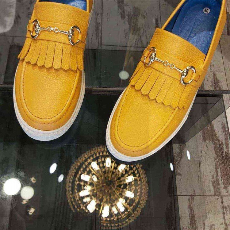Sarı Deri Tokalı Sneakers 